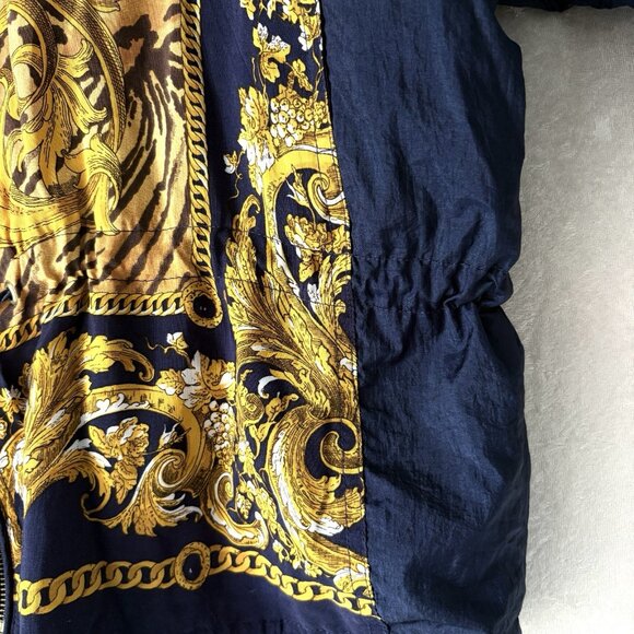 EAST WEST Womens M Vintage Windbreaker Jacket Blue Gold Drawstring Waist 80s 90s - Picture 7 of 13